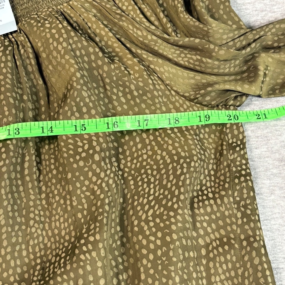 LOFT Olive Green Jacquard Smocked Tiered Swing Mini Dress NWT Petites MP - Picture 10 of 12